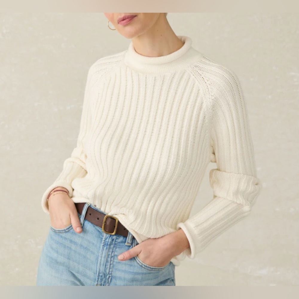 NWT Faherty Sunwashed Cotton Rollneck Sweater in Egret
